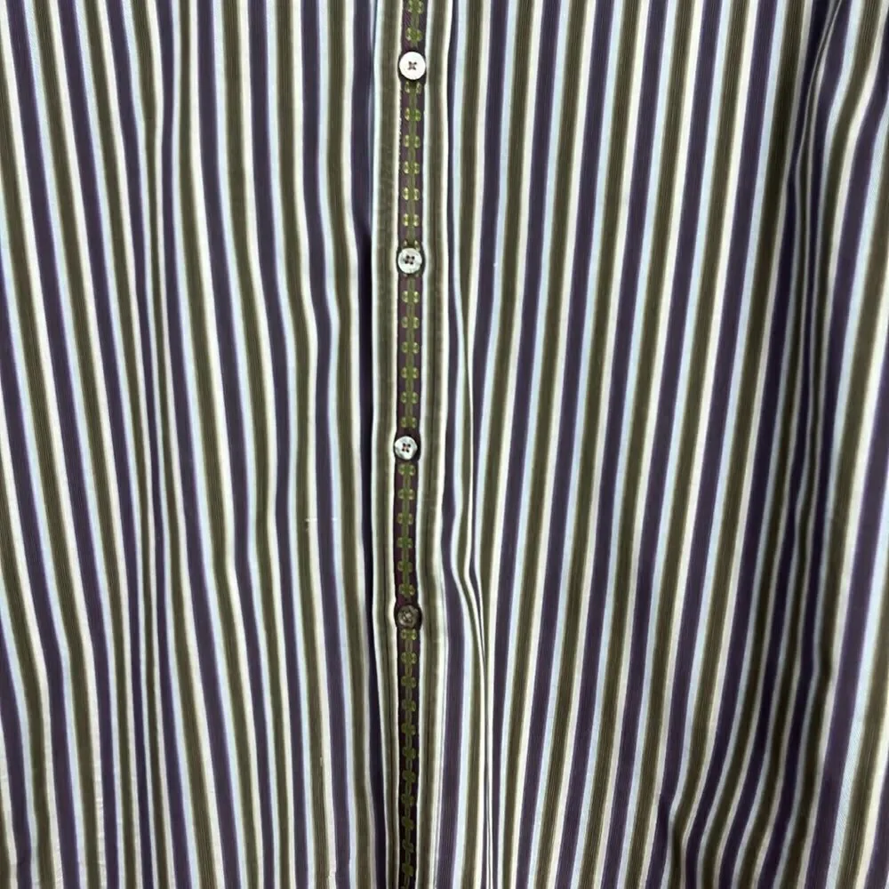 Robert Graham Shirt Mens Large Purple Green Striped Cotton Long Sleeve